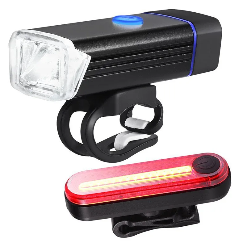USB Rechargeable LED Bicycle Bright Bike Front Headlight and Rear Tail Light SetBicycle Bright Front Headlight and Rear Tail Lig
