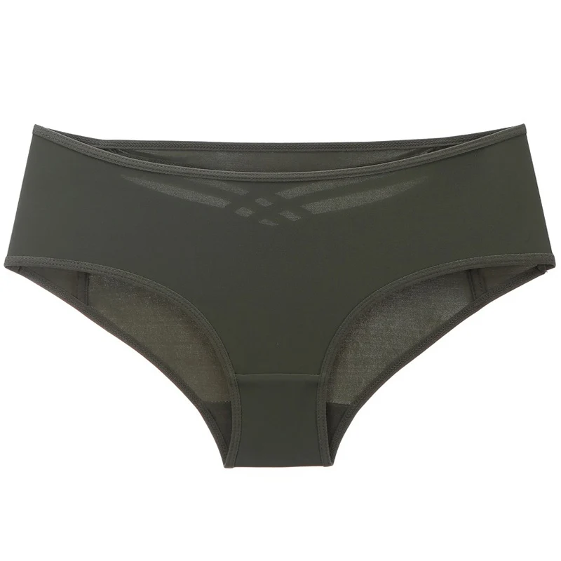 Однотонные бесшовные трусики женское нижнее белье Icey Feel Low-Rise открытые хлопковые промежности сексуальные трусики армейский зеленый - Цвет: Армейский зеленый
