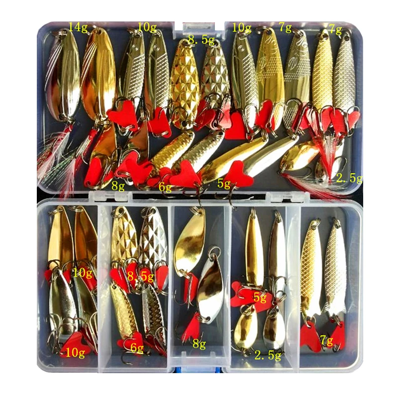 Hot Silver and Gold Brilliant Metal Jig Spoon Fishing Lure Set 10/20/25/35 PCS Sequin Kit Bait Fishing Tackle Winter Fishing