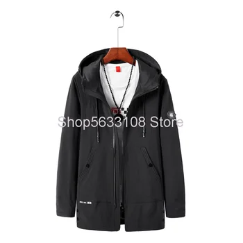 

Season Men Jacket Medium Length Money With Cap Trend Loose Fat Man Plus Plus Fat Wind Leisure Coat Big Size
