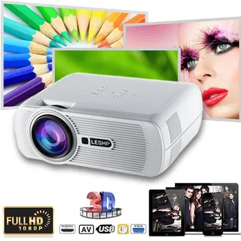 

LESHP Portable Multi-media LED Video Projector 1080P HD 1200 LM with Keystone for Office Home Cinema Theater TV Game 1000:1 NEW