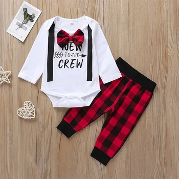 

Baby Gentleman Sets Butterfly Plaid Romper Pants European and American Autumn