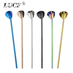 LUCF New Creative Long Drinking Straw with Ice Spoon 304 Stainless Steel Reusable Colorful Metal Straws Coffee Stirring Spoons