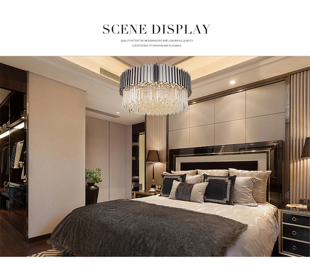 Postmodern LED Stainless Steel Crystal Gold Chrome Suspension Luminaire Lampen Pendant Lights Lustre Pendant Light For Foyer