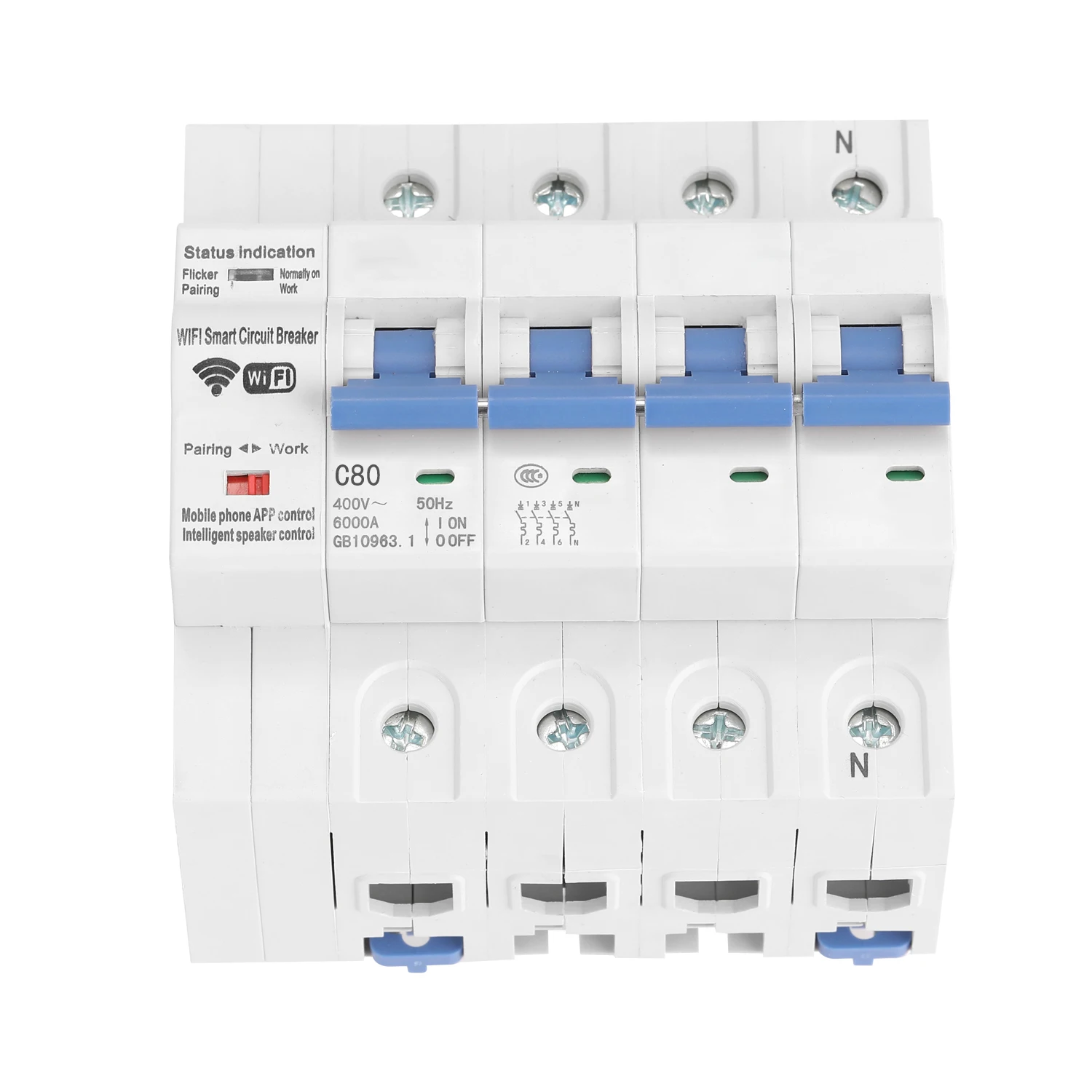4P WiFi Intelligent Circuit Breaker with Energy Monitoring and Meter Function Compatible for Amazon Alexa and Google home