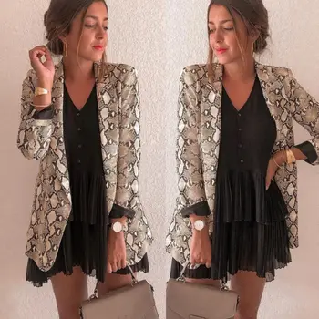 

Fashion Autumn Women Blazers Coats Elegant Snakeskin Print Slim Blazer Ladies Office Business Blazer Suit Coat Outwear Plus Size