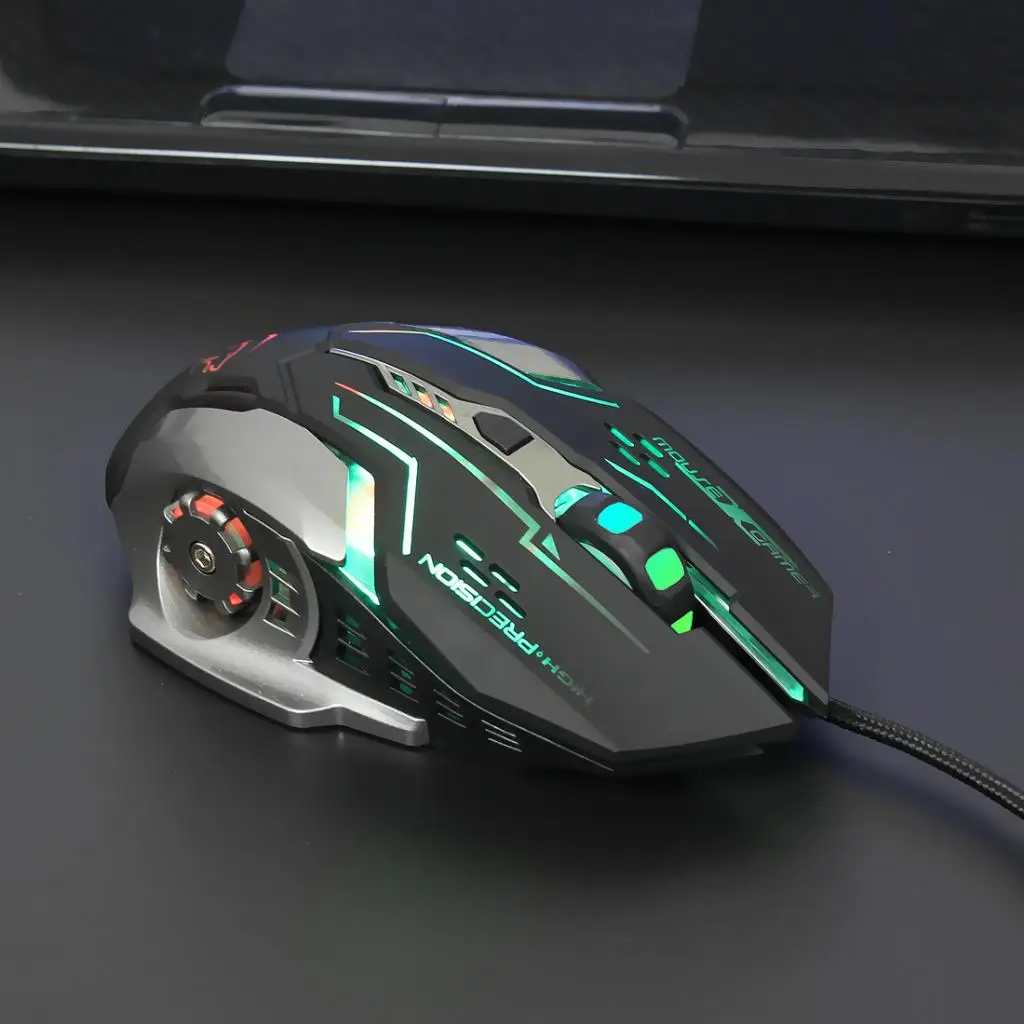 USB Wired Mouse Gaming Mice, 6 Buttons LED Backlit Colorful Light, with Scroll Wheel, for PC Computer, Black