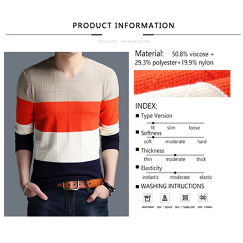 Cheap TFETTERS Brand-sweater Autumn Men's Long Sleeve T-shirt New V-neck Slim Knitted Stripes Sweater Bottom Shirt Large Size M-4XL