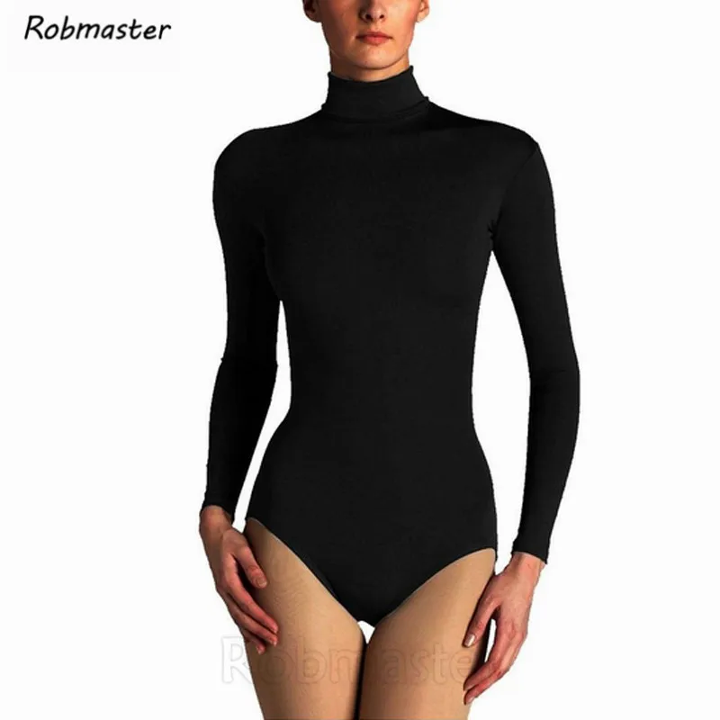 

Women Black White Rose Red Long Sleeve Turtleneck Leotard Back Zipper Gymnastics Ballet Dance Leotard Spandex Bodysuits