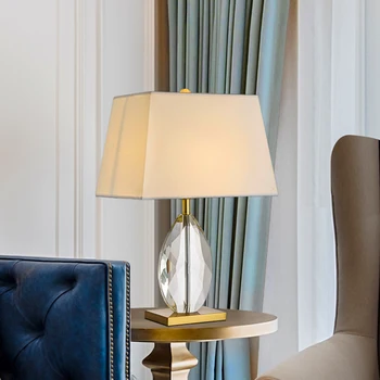 

E27 Bulb post modern crystal Base handmade fabric lampshade living room side table lamp home decor luxury table lighting