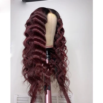 

Brazilian Hair Wig 13x4 Lace Part Wig Ombre Wine Deep Wave For Black Women With Baby Hair Large Cap Size