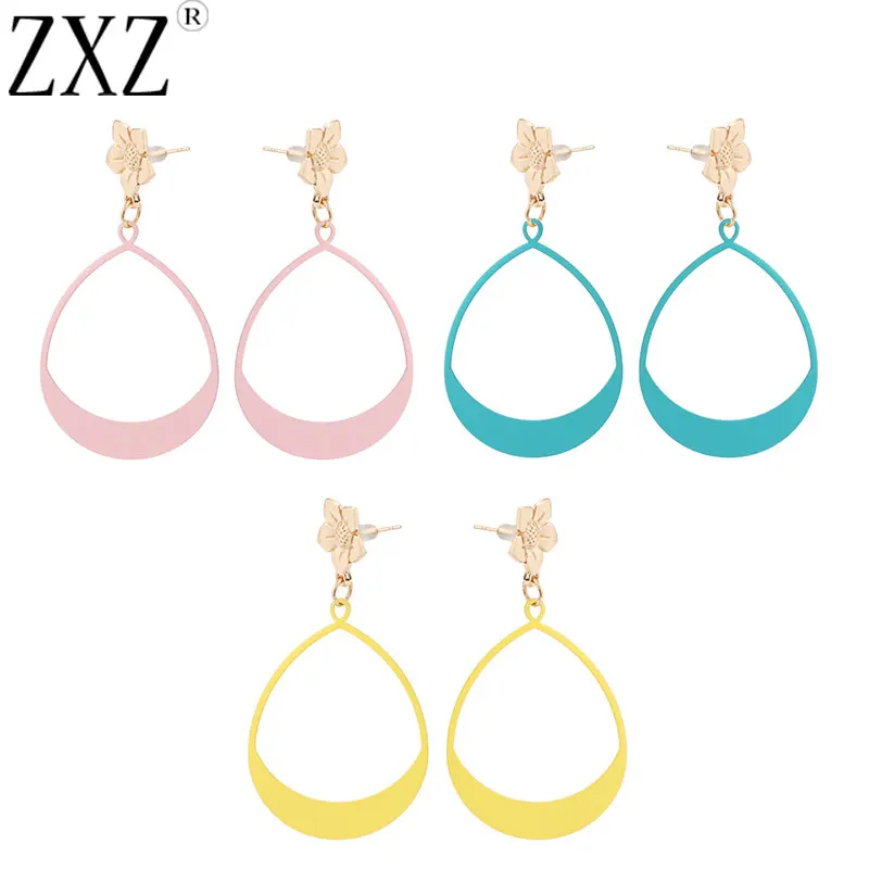 ZXZ простые геометрические полые открытые каплевидные серьги с каплями воды для