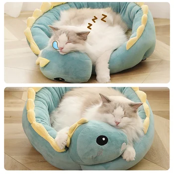 Hot Sell Pet Cat Bed Dinosaur Round Small Dog Beds for Cats Lovely Puppy Mat Soft Sofa Mat Nest Warm Kitten Sleep Mats Products 5