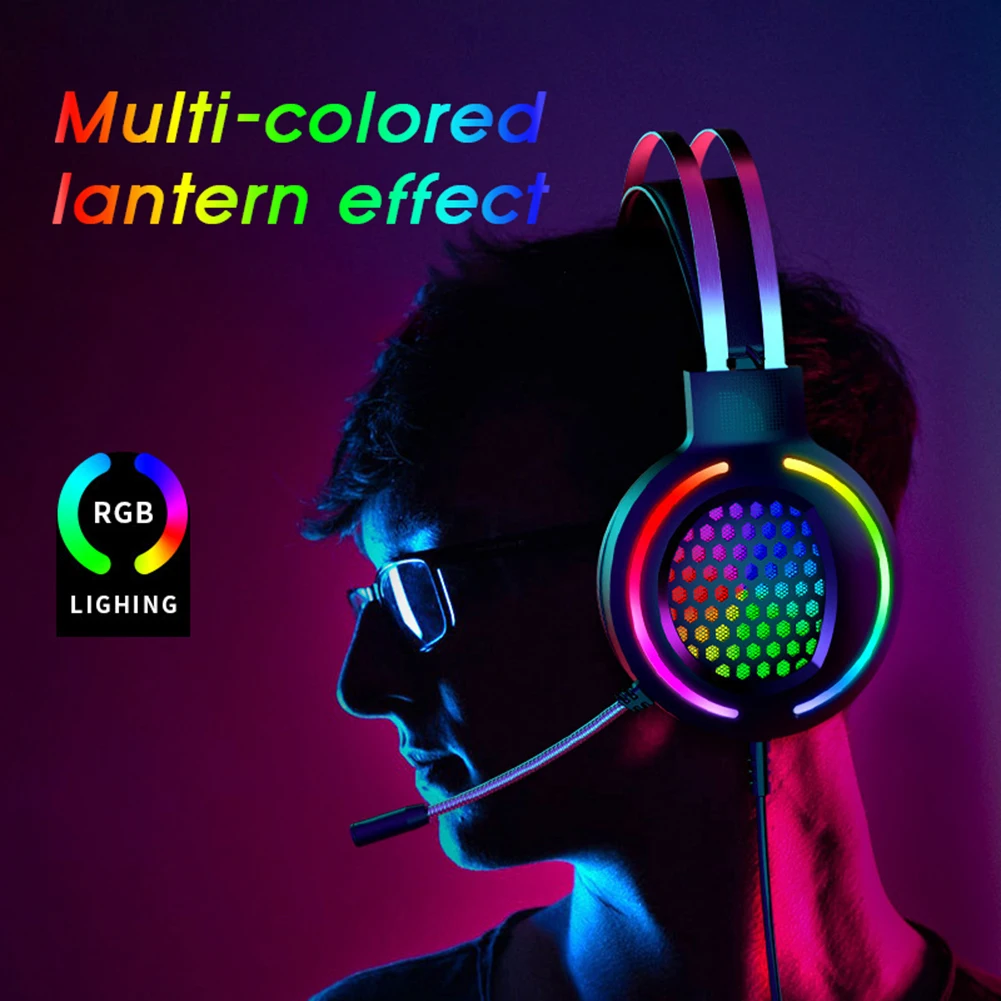 Wired Over ear Headset Game Earphones 7 1 Surround Stereo Sound Headsets with Mic Breathing RGB LED Lamps for PC Laptop Gamer