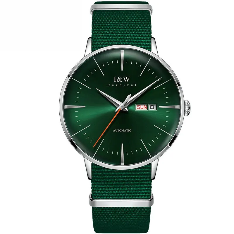 Швейцарский карнавальный бренд, Роскошные мужские часы, модные автоматические механические наручные часы, мужские s холщовый ремешок, водонепроницаемые спортивные часы - Цвет: Зеленый