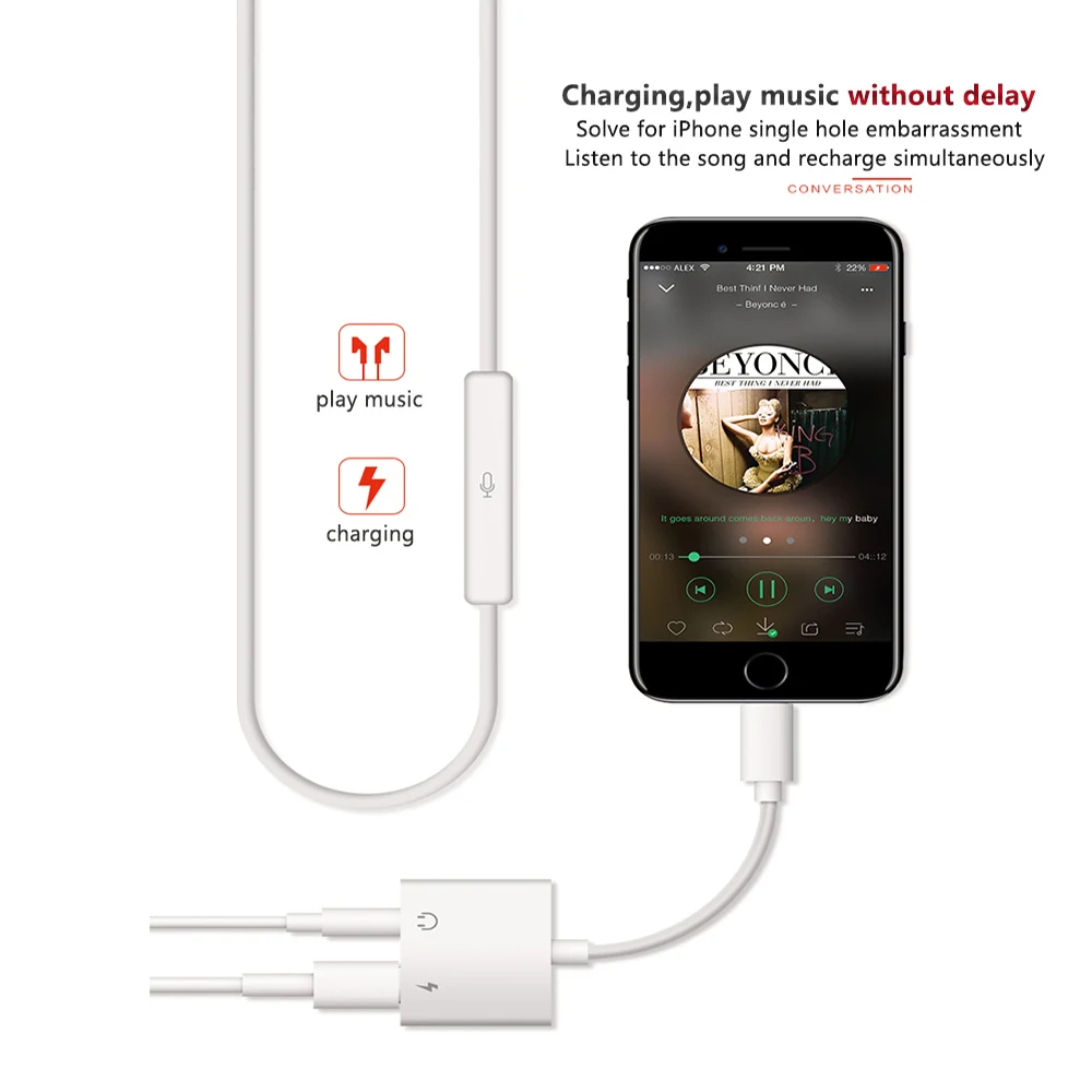 6-в-1 Dual аудиоадаптер с разъемом Lightning разветвитель полностью совместим с для iPhone 7/8/X/XS серии Наушники слушать музыку вызова и беспроводной зарядки