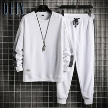 Autumn Mens Tracksuit 2021 New Casual Solid Sets Male Fleece Sweatshirt + Pants Two Piece Set Men Hip Hop Streetwear Sports Suit