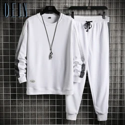 Outono dos homens agasalho 2021 nova casual conjuntos sólidos masculino velo moletom + calças dois pedaço conjunto de hip hop streetwear esportes terno