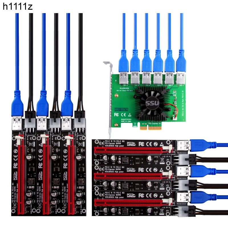 PCIE Райзер PCI-E 1 до 6 карта 103S кабель PCI Express x16 удлинитель 0 м USB 3 SATA контактов питания