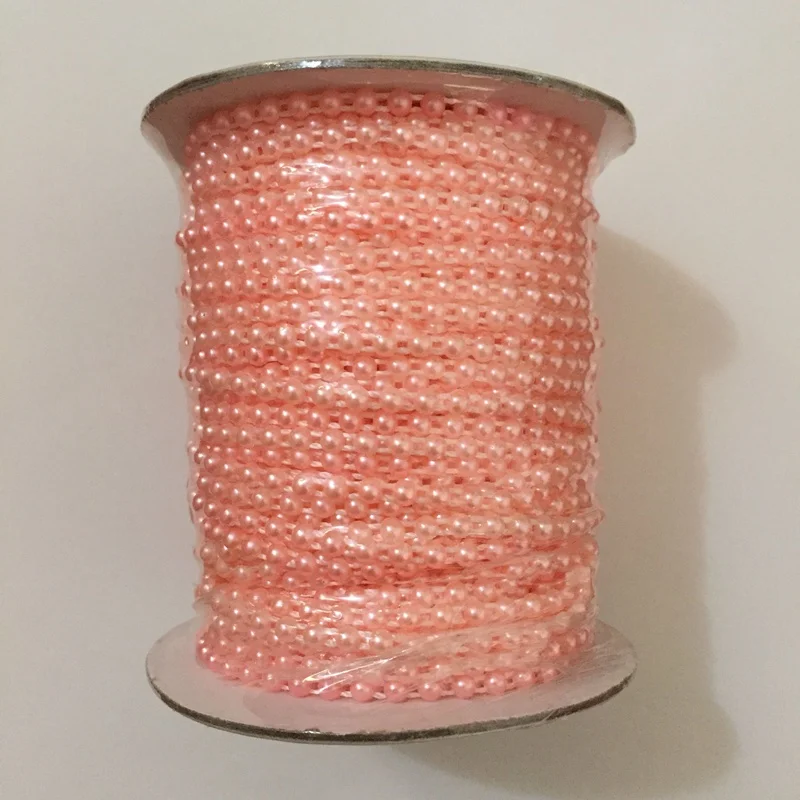

50 Meters/Roll Half Round Flat Back Plastic Pearl Trim 4mm Flatback Pearl Bead String Trim Chain Sew VX12 Pink
