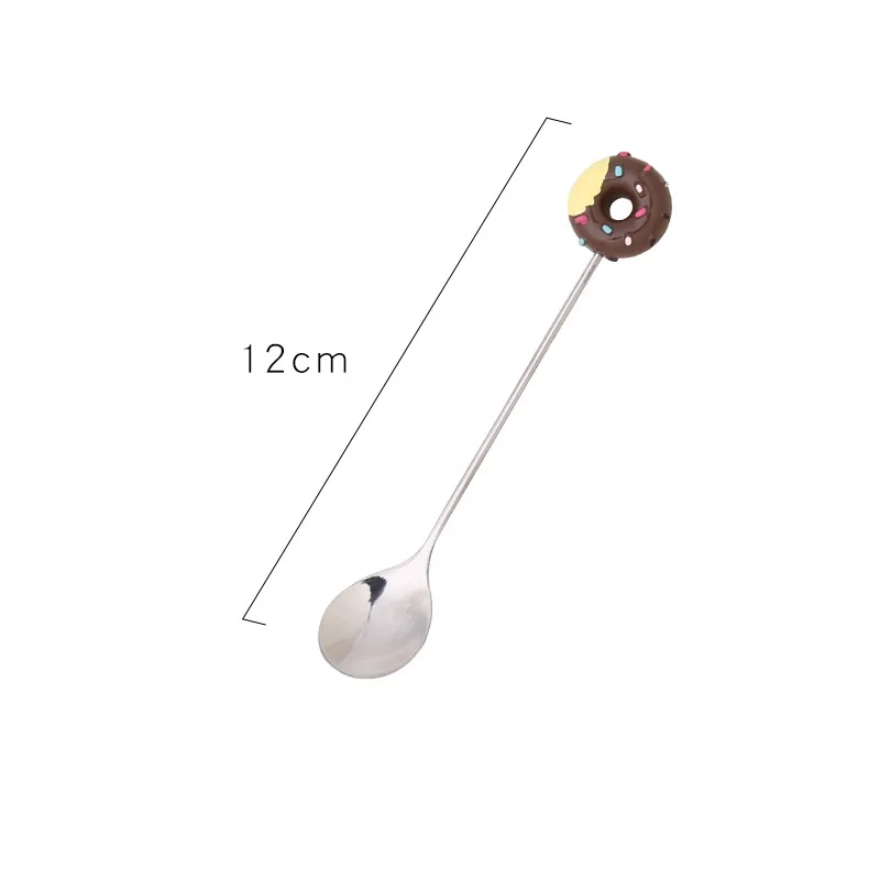 2PCS Japanese Cartoon Stirring Doughnut Stainless Steel Spoon Creative Fruit Fork Dessert Coffee Ice Cream Tableware Supplies - Цвет: D