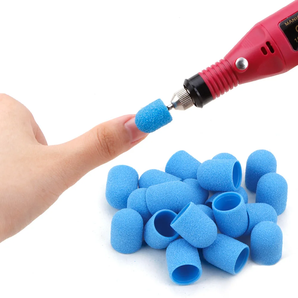 5Pcs 10*15/13*19 Nail Sanding Caps With Rubber Gel Remover Ceramic Nail Drill Bit Pedicure Manicure Milling Cutters Nails Tools