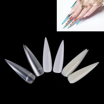

100 PCS Stiletto False Nails Natural Long Acrylic Nail Tips 10 Sizes Nail Art Tips Artificial Full Coverage Fake Nails Tip