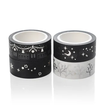 

4pcs Foil Gold&silver Washi Tape Adhesive Color Masking Tapes Decoration Moon Star Snow Flower Party Stickers Album DJ056
