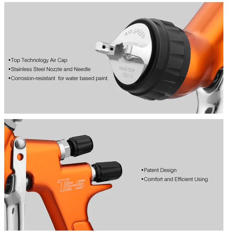 TE-S профессиональный автомобильный водяной пистолет-распылитель на основе HVLP гравитационная подача Аэрограф 1,3 мм сопло, чашка 600cc