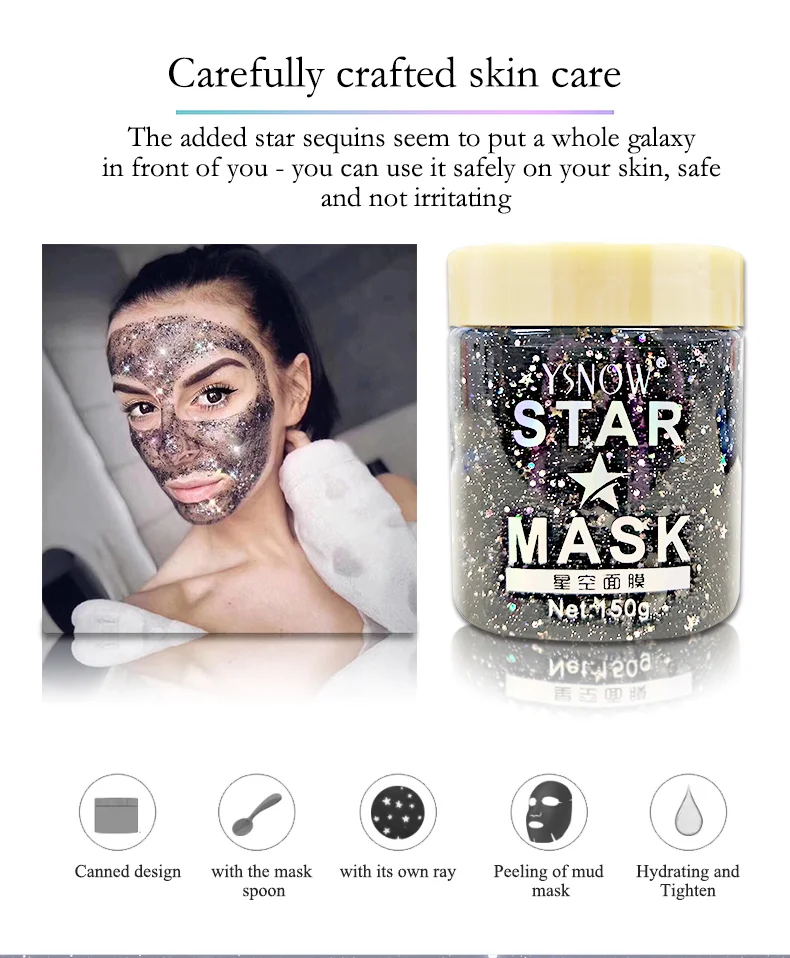 Ysnow Face Mask Glitter Star Facial Mask Moisturizing Cleaning Pores Skin Firming Whitening Peel Off Mask Face Care