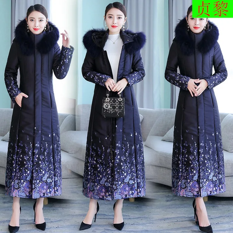 

Exta-long Cotton Coat Women's 2018 Winter New Style Retro China Ethnic-Style to Ankle over-the-Knee Slimming down Feather Cotton