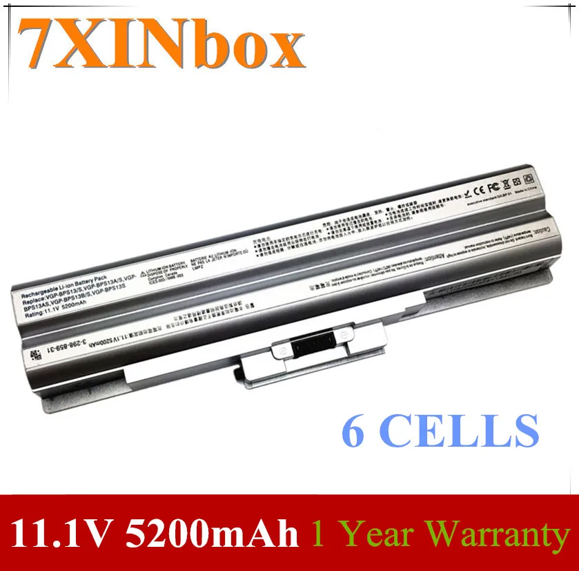 

7XINbox 11.1V 5200mAh Laptop Battery VGP-BPS13 For Sony VGP-BPS13/S BPS13AS BPS13B/S BPS13A/S VGN-CS28 BPS13 VGN-CS Silver