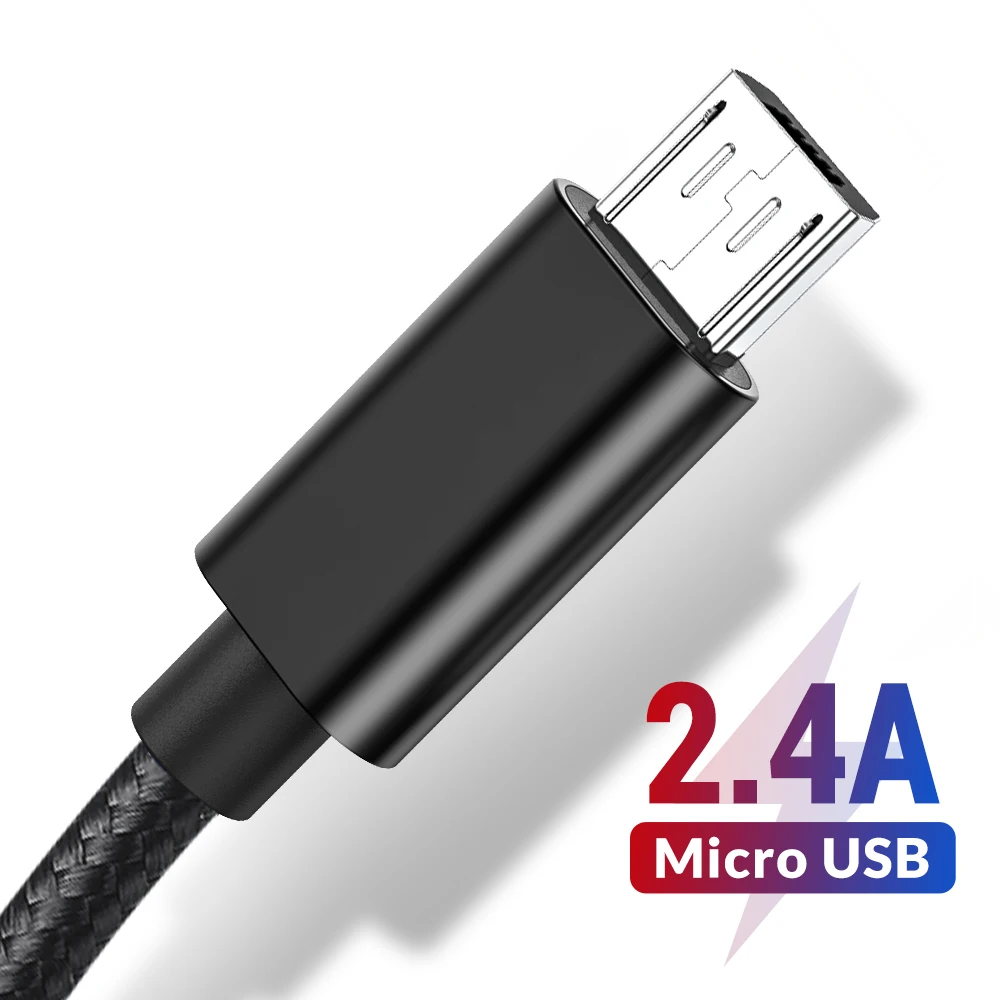 Micro USB Cable 2.4A Fast Charge USB Data Nylon Cable for Xiaomi Huawei Samsung Microusb Charger Cord Android Phone Cables