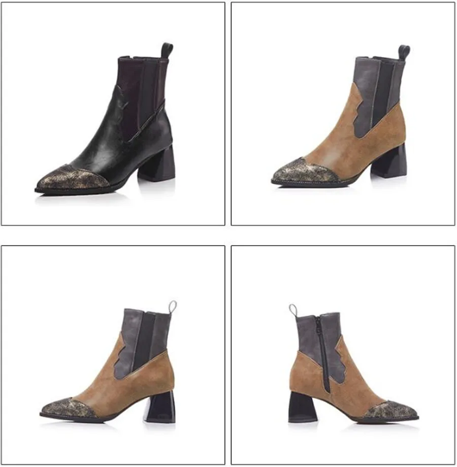 Fashion Point Toes Ankle Boots Thick Heel Women Shoes 2018 Autumn Winte Martin Boots Office Women's Vintage PU Leather Booties