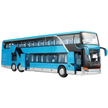 

1:32 High Simulation Double Sightseeing Bus Model Toy Children Birthday Gifts Cars Alloy Flashing Sound Vehicle Toys for Kids Bl