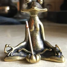 Retro Messing Meditieren Zen Buddhismus Frosch Statue Kleine Ornament Kupfer Tier Skulptur Weihrauch Brenner Hause Schreibtisch Dekoration Tee Haustier