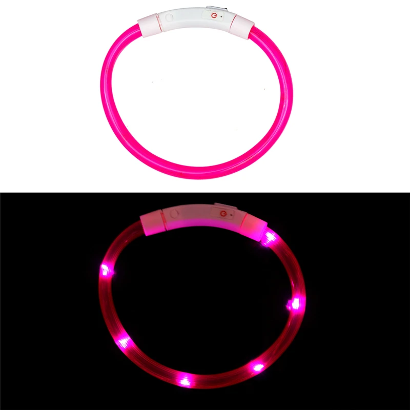 Pink C Светящийся ошейник для домашних животных, светящийся ошейник для кошек, светящийся плюшевый ошейник, перезаряжаемый мигающий ночной ошейник для собак, USB светящийся регулируемый - Цвет: Pink C