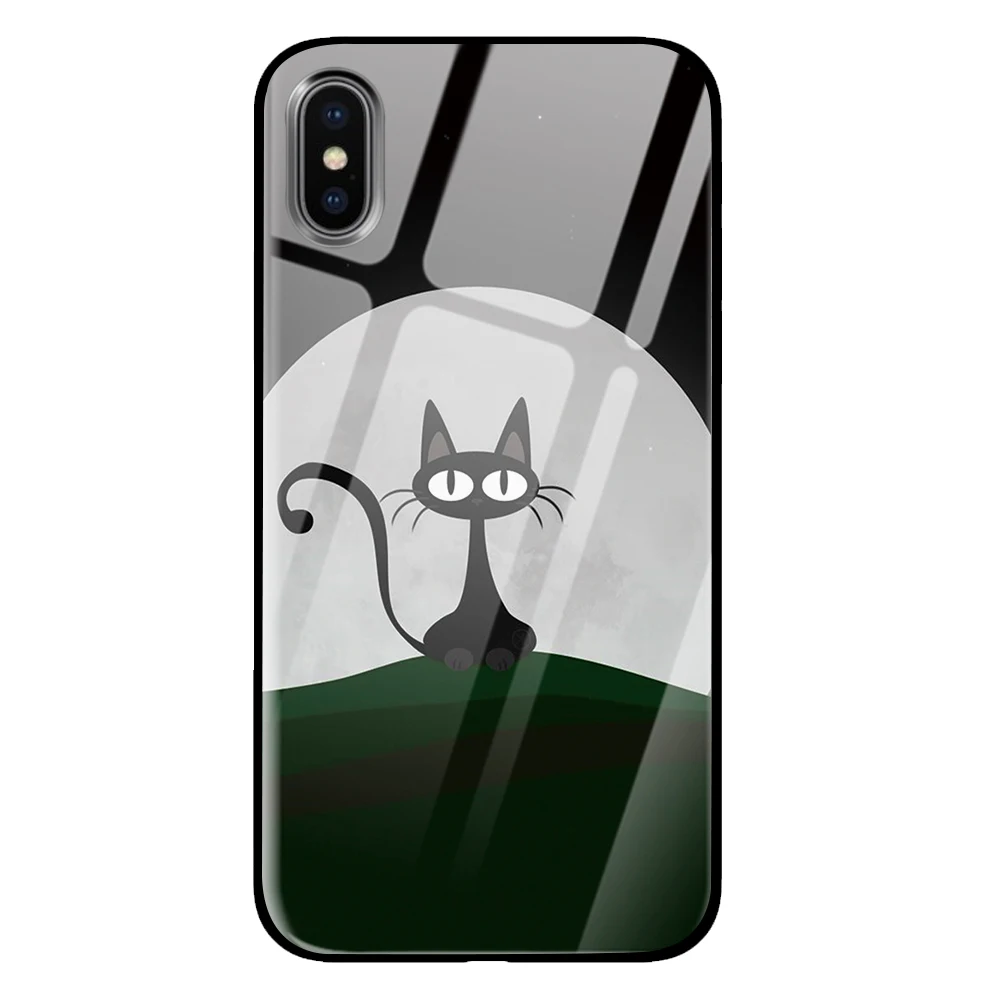 Японские чехлы для телефонов с рисунком кота из закаленного стекла для iPhone 5 5S SE 6 6s 7 8 Plus X XS Max XR задняя крышка - Цвет: 4