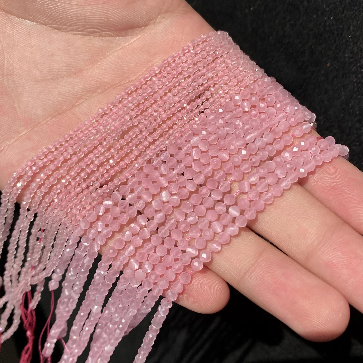 Natural Pink, White, & Blue Cat Eye Round Loose Beads for Jewelry Making - High-Quality Moonstone DIY Bracelet, 15 Strand