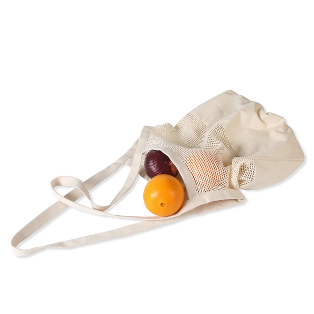 Eco friendly Vegetable Storage Bag reusable Cotton Net Bag For Fruit Vegetable Cotton Shopping Bags With Long Handle 4