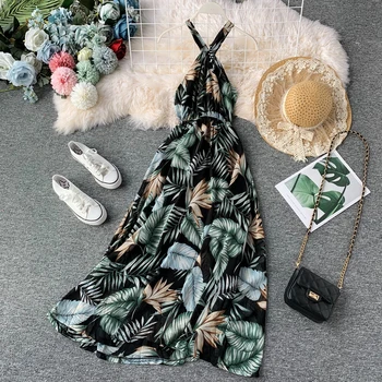 

Sexy sleeveless Halter Chiffon Dress Bohemia long skirt Balinese Thailand seaside holiday beach skirt