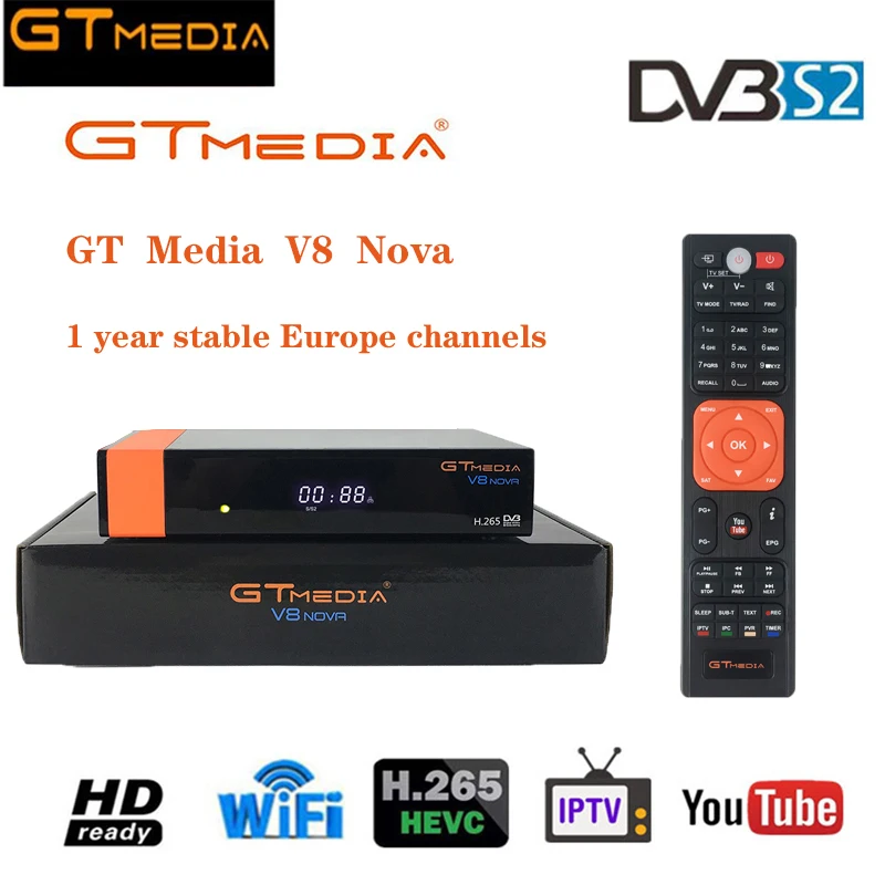 Спутниковый ресивер GTMedia V8 Nova с 1 летним Европейским каналом DVB-S2 Full HD 1080p Receptor biult-in Wifi H.265 декодер