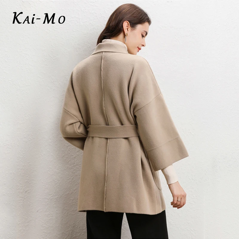 KAI-MO осень зима женское длинное шерстяное пальто Верхняя одежда зимняя одежда элегантное теплое шерстяное женское шерстяные пальто