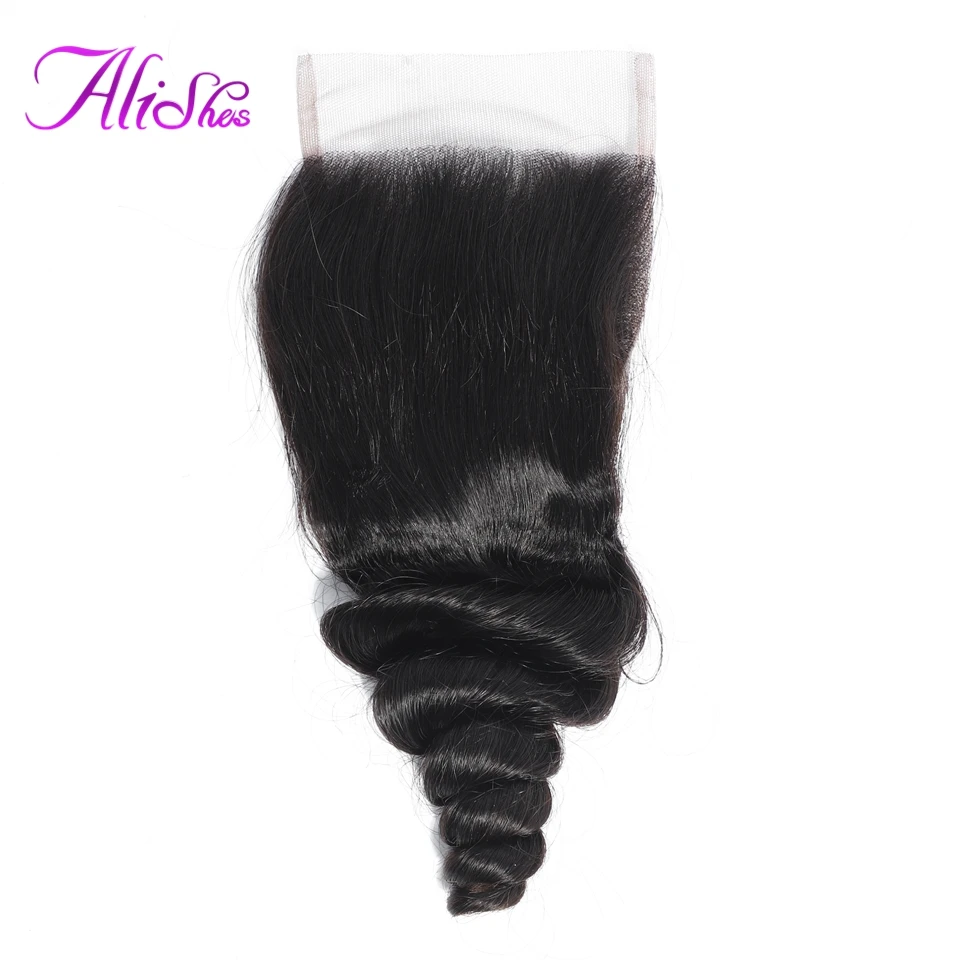 

Alishes Hair 4x4 Loose Wave Closure 100% Human Hair 8-20 Inch Lace Closure Middle/Free Part Brazilian Non Remy Hair
