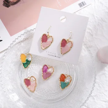 

10PCS 27*20MM DIY handmade homemade earrings jewelry accessories heart-shaped inset with pearl color color drop adhesive pendant