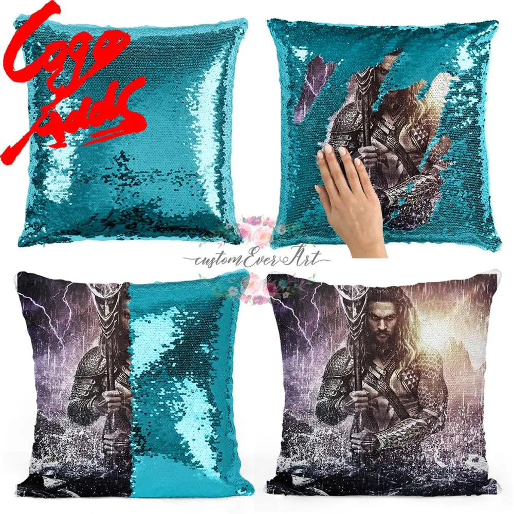 Подушка с блестками Aquaman HD | Наволочка Двухцветная подушка Подарок для нее Него