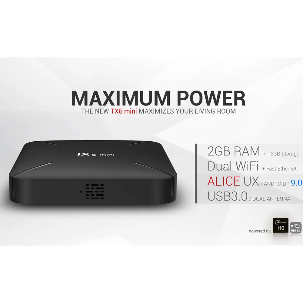 TX6 Мини Смарт Android tv Box Android 9,0 четырехъядерный процессор 2 ГБ+ 16 Гб 2,4G WiFi 4K HD AirPlay телеприставка поддерживает многоязычный
