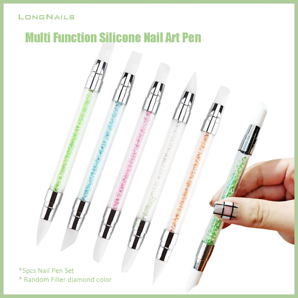 5pcs Silicone Head Embossing Nail Pen Dual Head Carving Manicure Dot Tool  Angel Chisel Deer Horn Hoof Nail Press Tool Kit TB1659