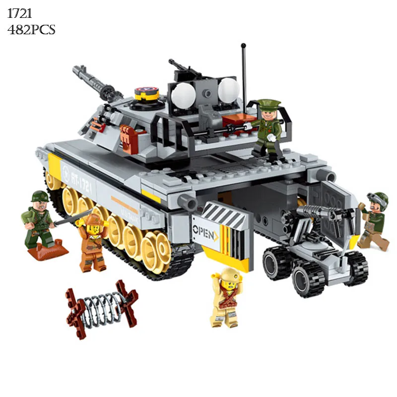  Enlighten 482pcs Building Blocks Military PUBG Figures Battle Sea Force Overload Tank Army Soldier 