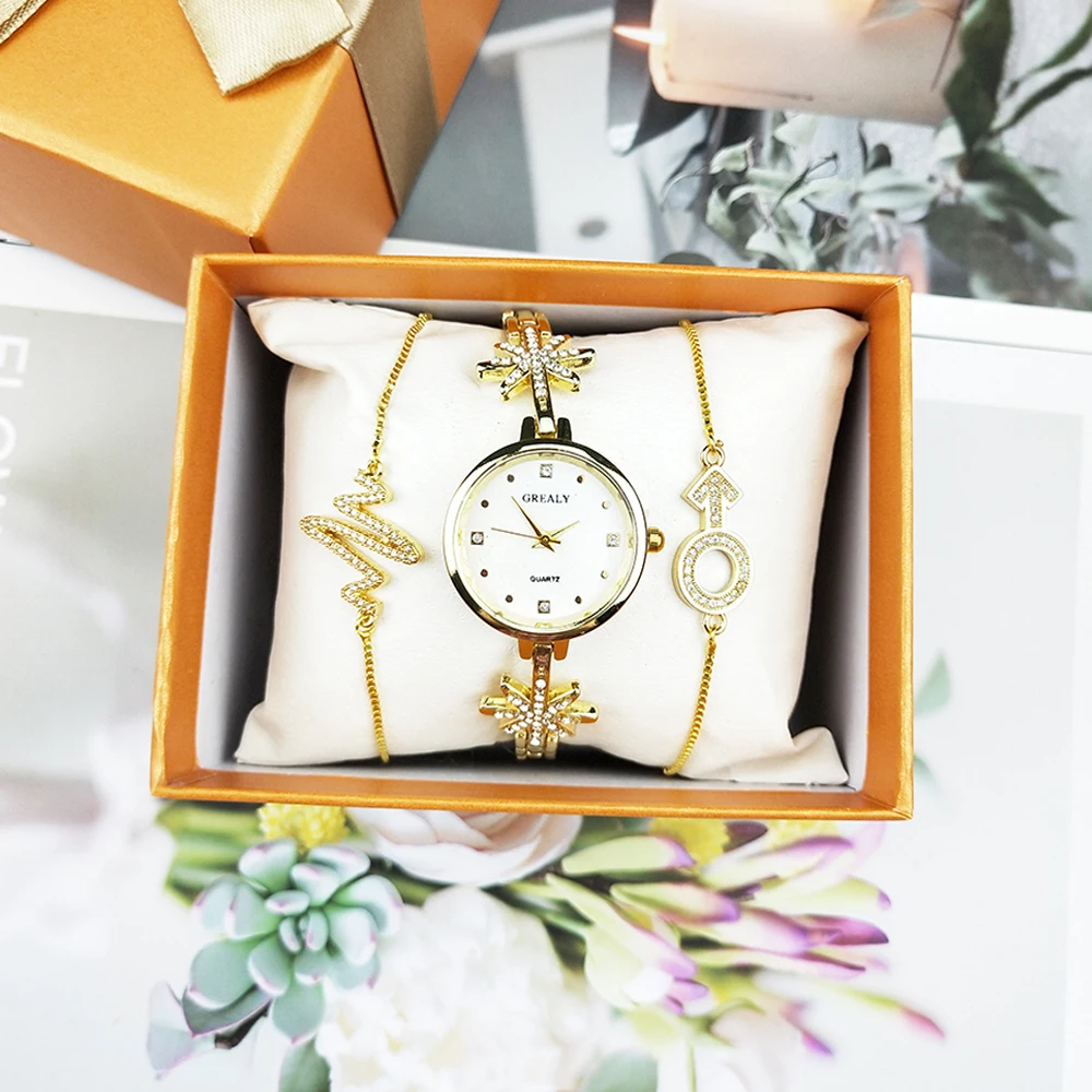 Женские часы, подарочный набор, модные наручные часы с ювелирным браслетом, набор, сплав, звезды, стразы, ремешок, простые часы, часы для лица